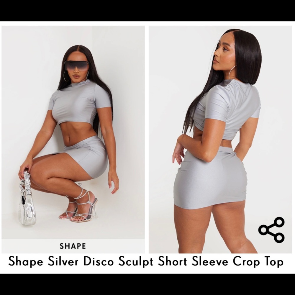 Shape Silver Disco Sculpt Short Sleeve Crop Top